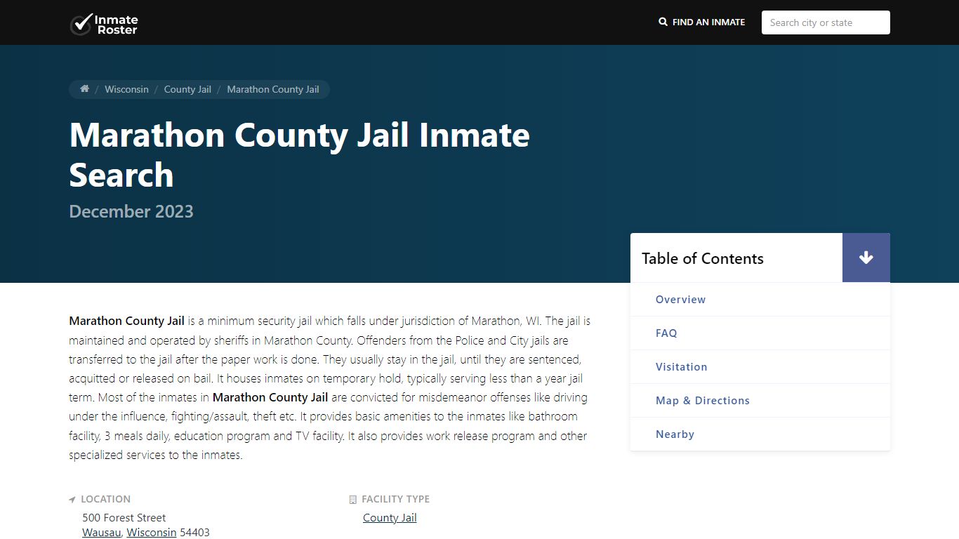 Inmate Search | Marathon County Jail - Wausau, WI - InmateRoster